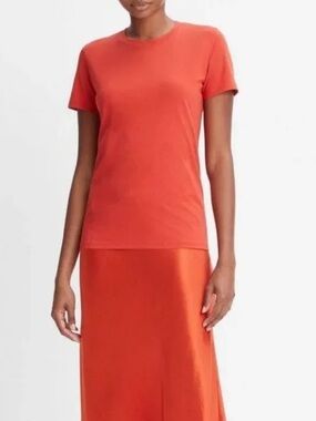 Vince Pima Cotton Crew Neck T-Shirt In Orange Size S